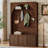 Retro Hall Tree with Adjustable Shelves,Arched Entryway Storage Bench with 3 Cabinets-1992570903