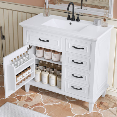 Kestrel 36-Inch Freestanding Bathroom Vanity with Ceramic Sink Top and Solid Poplar Wood Frame