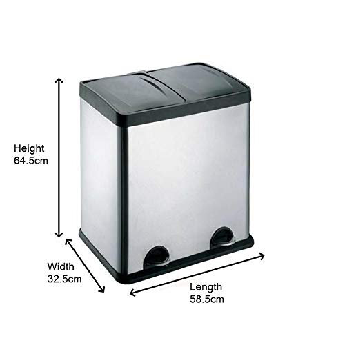 Damerion Stainless Steel Step On Kitchen Rubbish Bin, 60, 64.5cm H x 58.5cm W x 32.5cm D