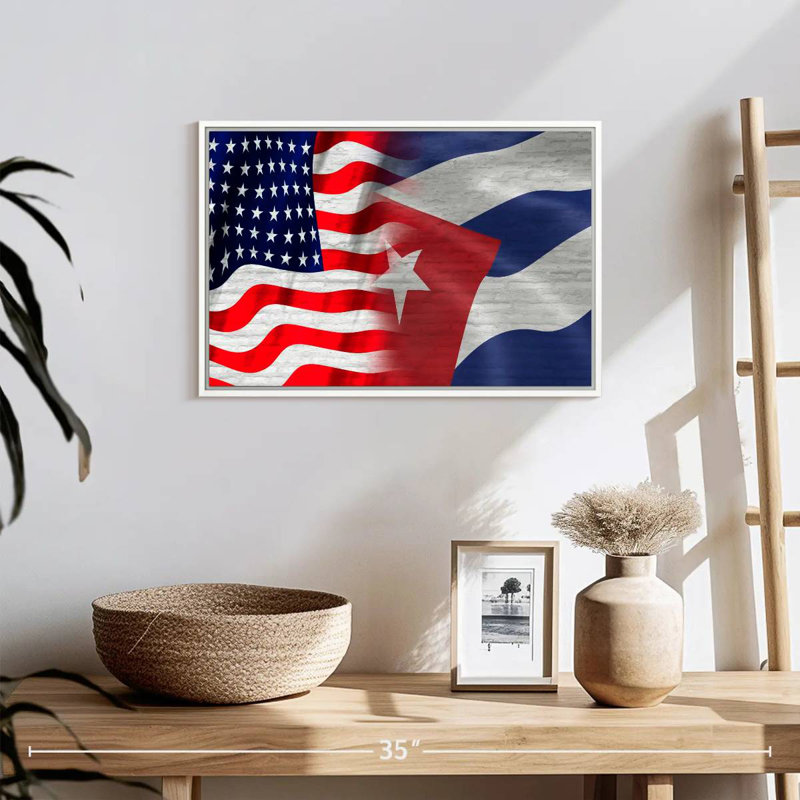 Drapeau américain et cubain, Cadre flottant blanc, 19 po x 13 po