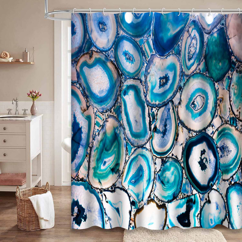 Rideau de douche coloré bleu agate bleu sarcelle avec 12 crochets, L 72 po x l 78 po