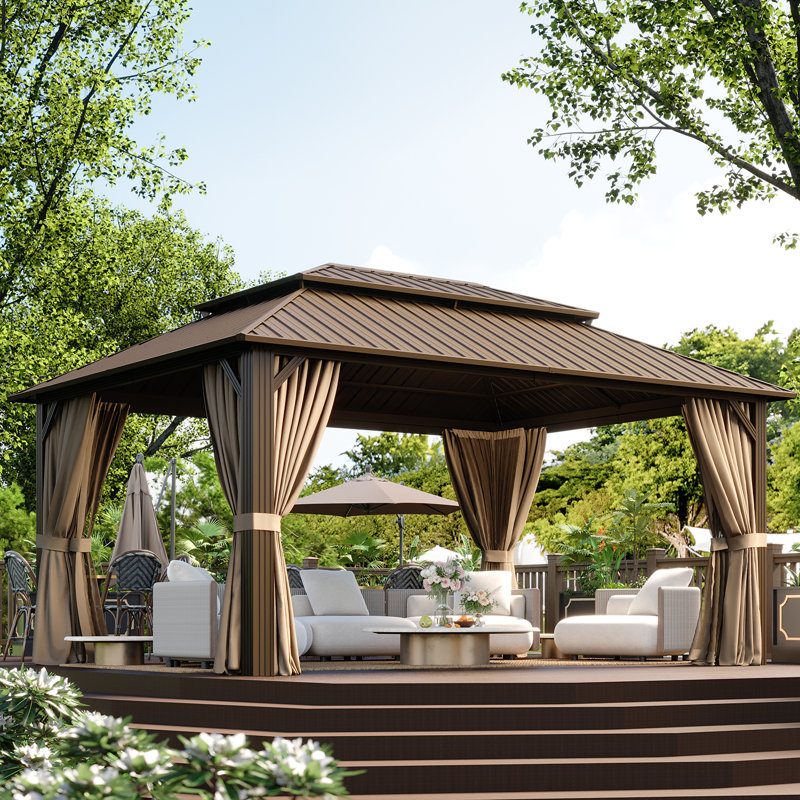 Pavillon de jardin à toit rigide avec toit en acier galvanisé et structure en métal, Pavillon de jardin en métal x P 12 pi P