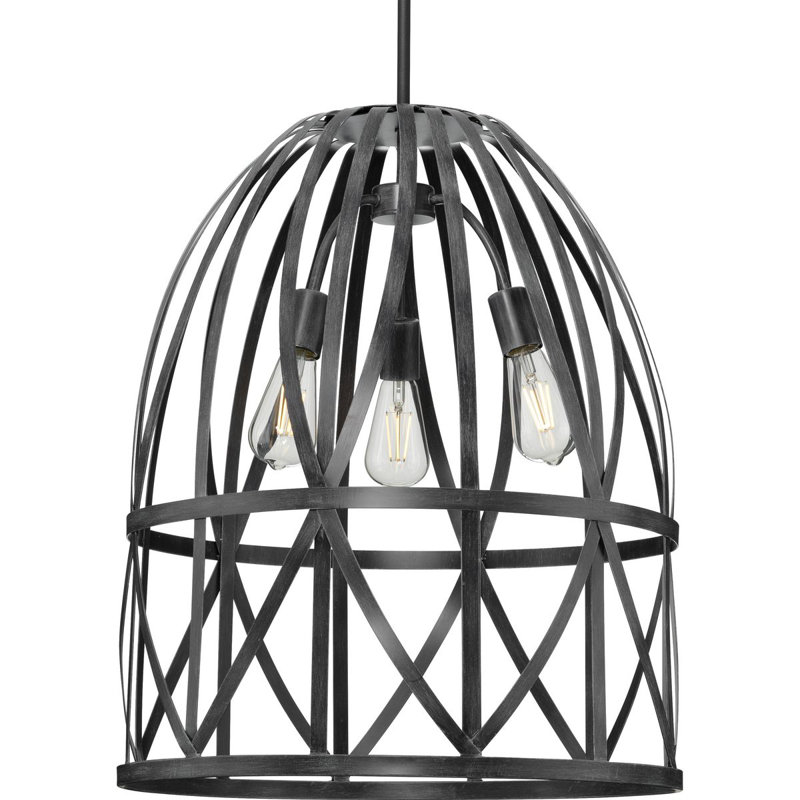 Luminaire suspendu en forme de cloche à 1 lumière Cottle, Noir chêne cérusé, H 25,25 po x l 20,87 po