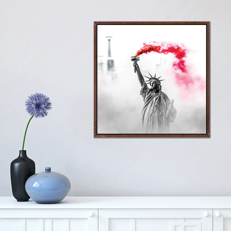 Statue Of Liberty by Paul Haag - Print on Canvas, 45.72 cm H x 45.72 cm W, Classic Brown Wood Framed