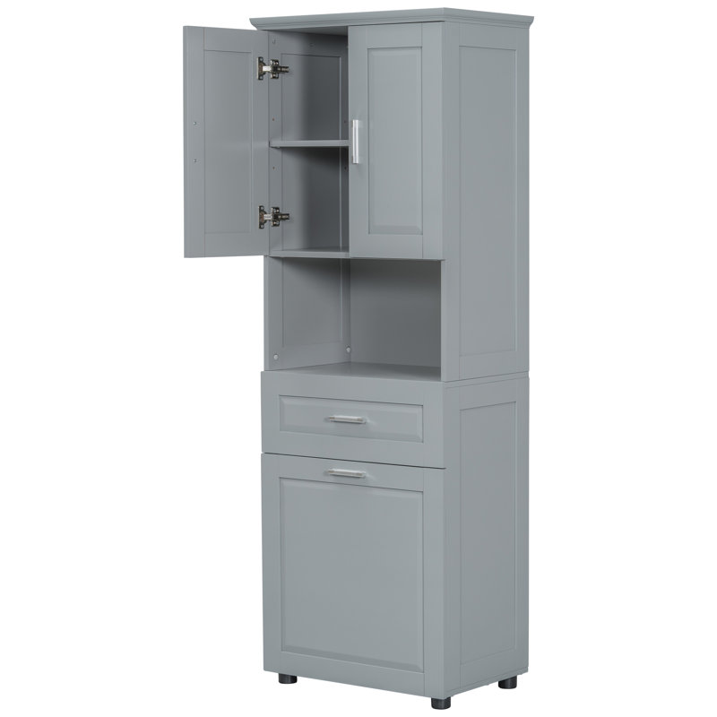 Tall Tilt Out Laundry Hamper Cabinet With Drawer Bathroom Storage Cabinet Shelf With A Clothes Basket, Gray