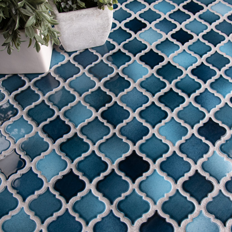 Hudson Tangier 2" x 2" Porcelain Arabesque Mosaic Wall & Floor Tile, Glacier