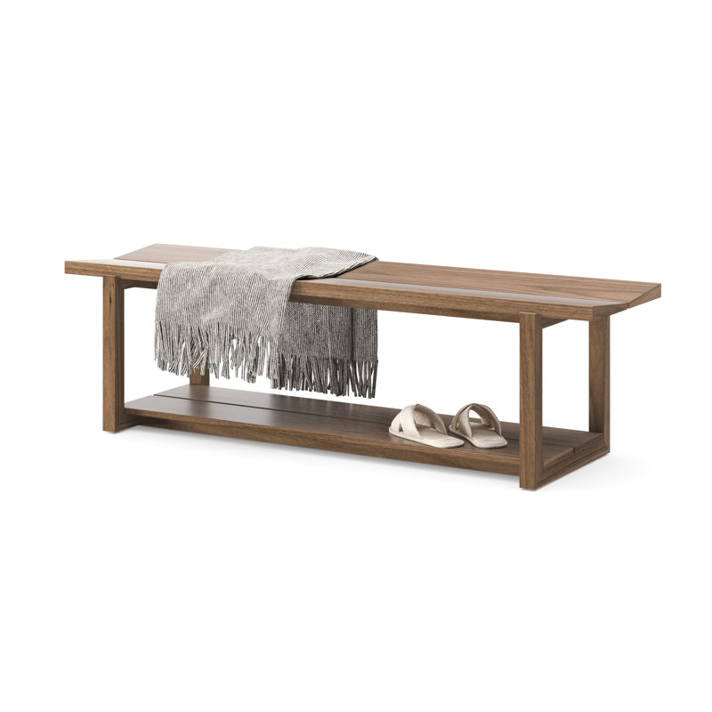 KAVA Solid Wood Storage Bench, Natural Walnut