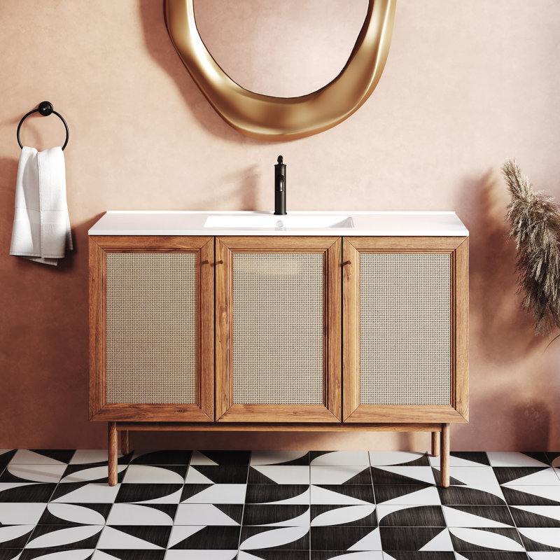Classe 48" Freestanding Bathroom Vanity in Golden Oak with Sink Top, White, Single-Hole