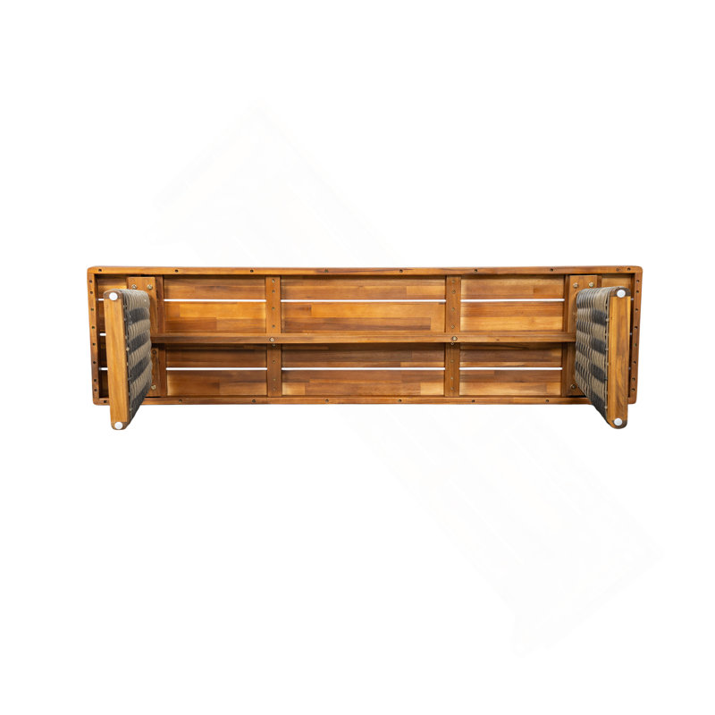 Outdoor 1pcs Acacia Wood Bench,Teak Finish+ Gray Wicker, Gray