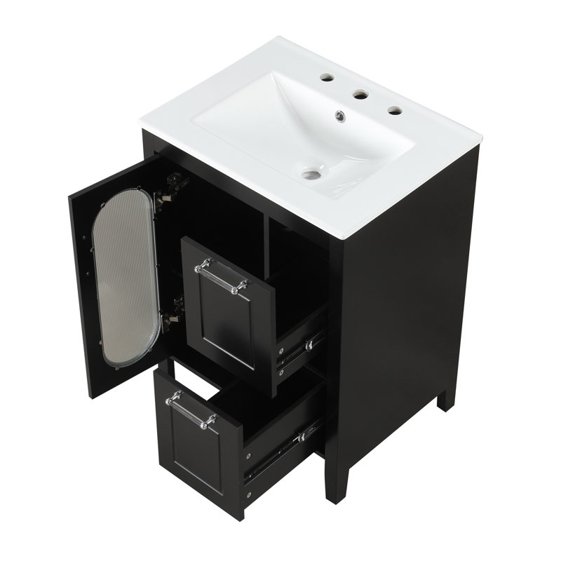 Meuble-lavabo simple 24 po avec comptoir en céramique 24 po, Noir, noir, noir, noir