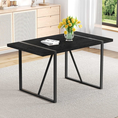 A Minimalist Retro Rectangular Dining Table With A Specially Textured Top And Metal Legs.Contemporary Minimalist MDF Dark Wood Textured Tabletop.Able To Give People A Visual Beauty With Rules.