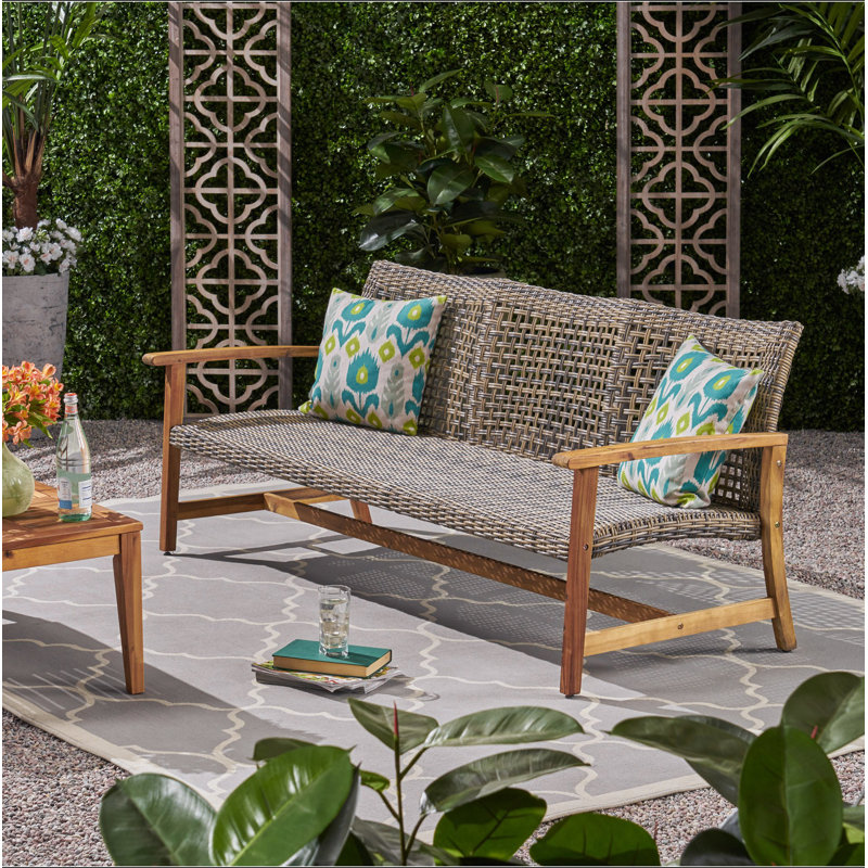 HAMPTON WOOD + WICKER 3 SEATER, Gray/Natural