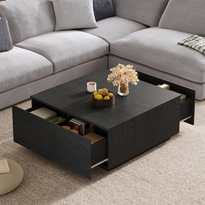 Table basse carrée 33,25 po à 4 tiroirs