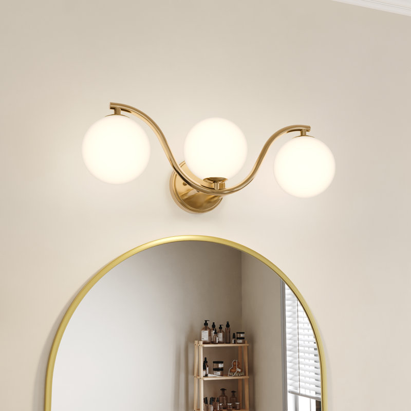 Éclairage pour meuble-lavabo Triple Globe Wave, Or brossé