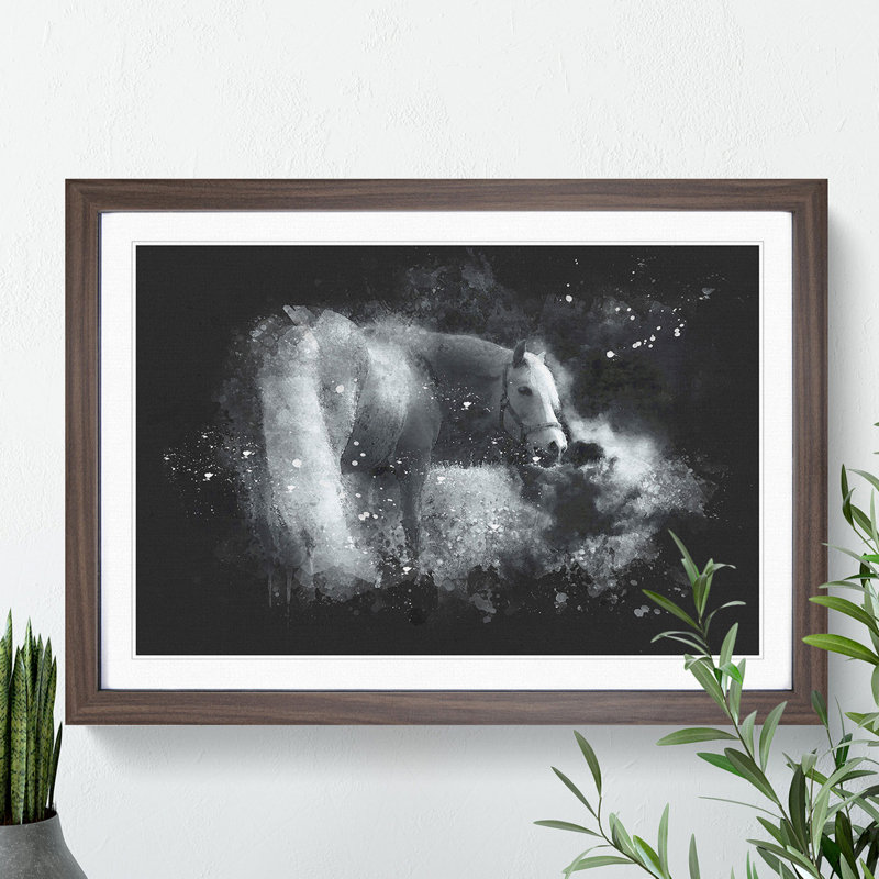 Lone Horse - Picture Frame Graphic Art, Oak Framed, 65cm H x 90cm W x 2cm D