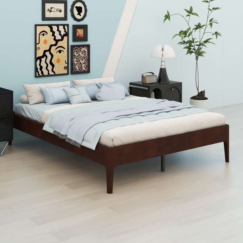Contemporary Low-Profile Bed Base Featuring Durable Slat Foundation and Tool-Free Setup, Chocolate