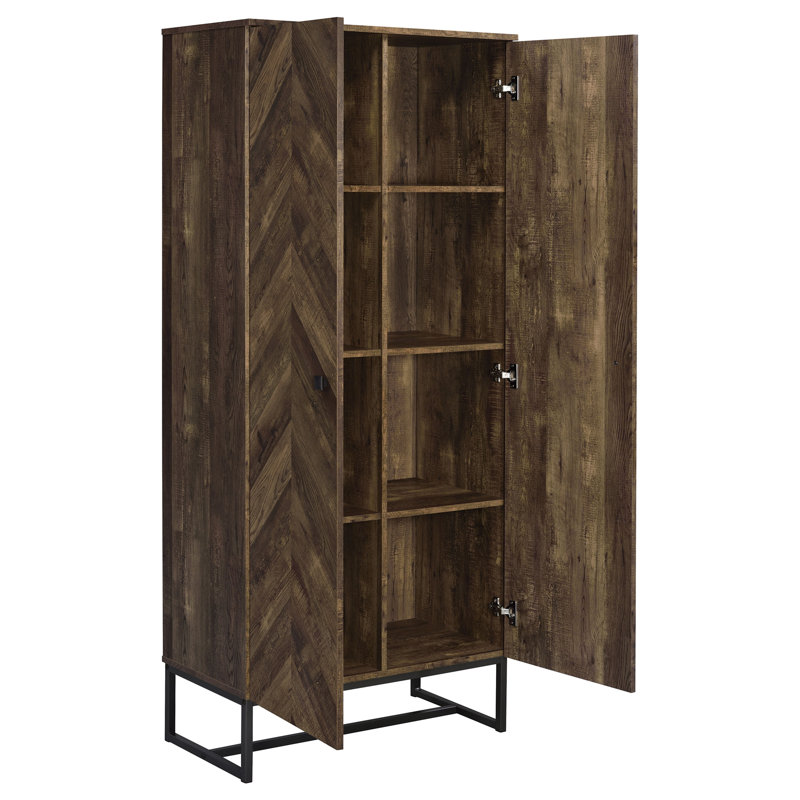 Gunderson Rustic Oak and Gunmetal 8-Shelf Accent Cabinet