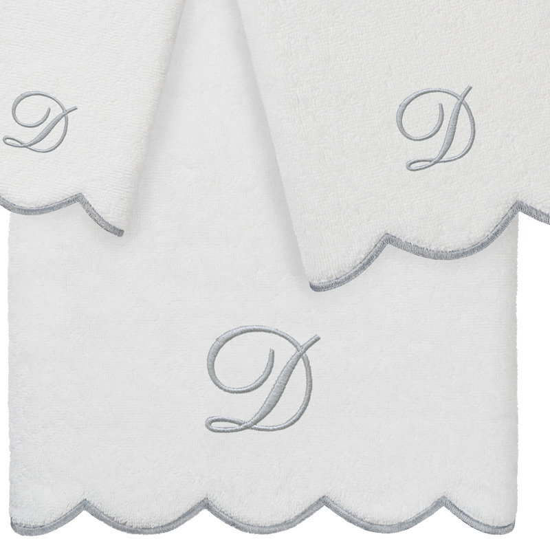  Ensemble de serviettes personnalisées 100% coton ADORNIA, D, Blanc / Gris, Ensemble 3 serviettes de bain