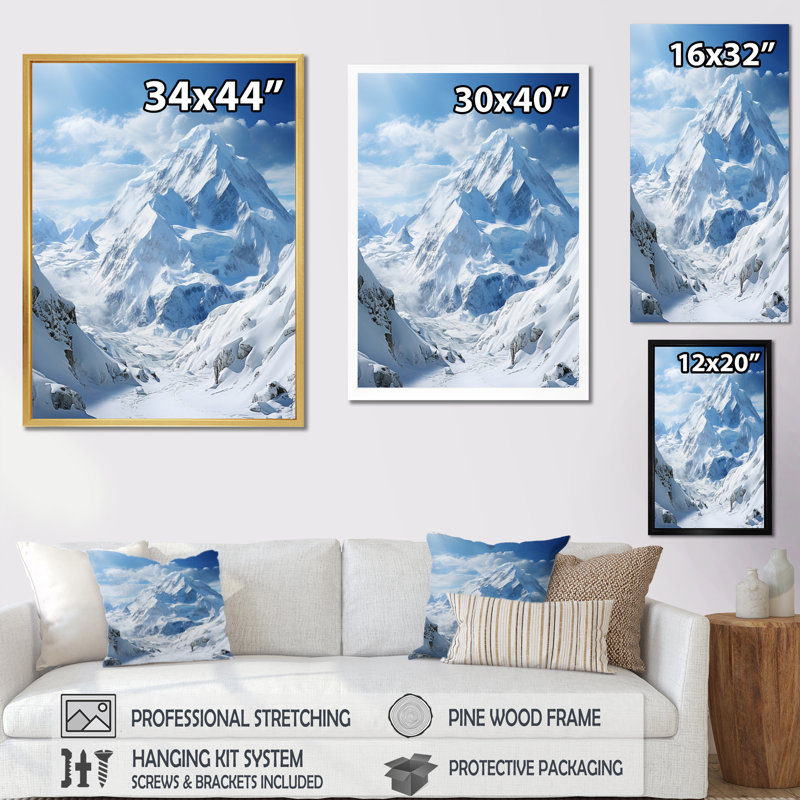 " Winter Snowy Peaks III ", 32" H x 24" W x 1" D, Natural Floater Framed