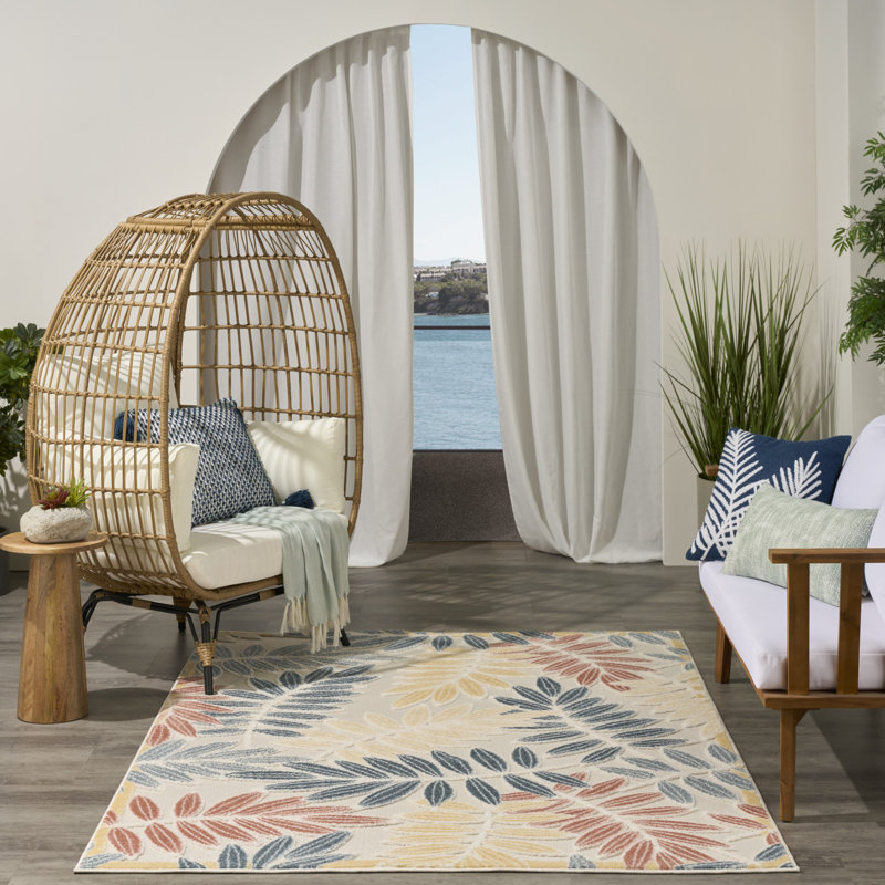 Lakesha 5'3" x 7'5" Ivory Blue Modern Rug, Rectangle 5'3" x 7'5"