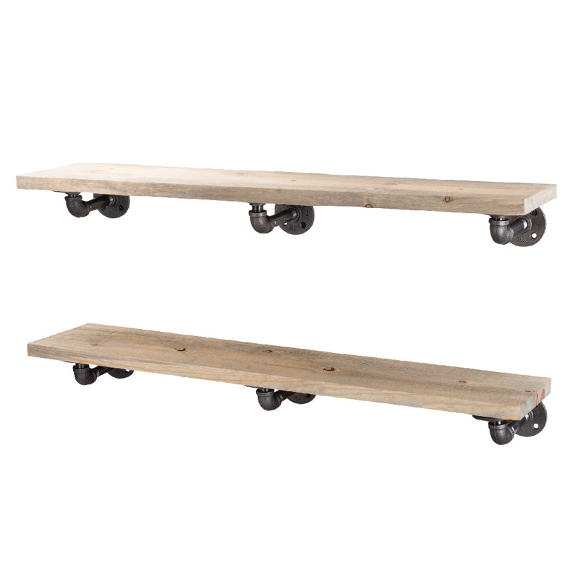 Hibbell 2 Piece Solid Wood Industrial Pipe Shelves, Driftwood Tan