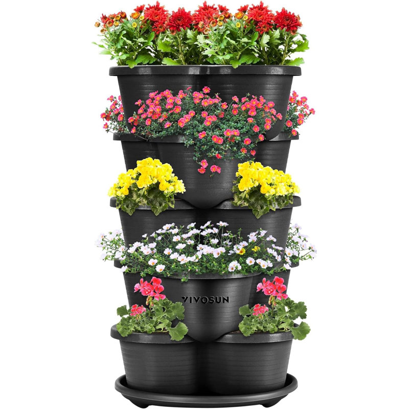 Jardinière empilable à 5 niveaux, 15, Noir