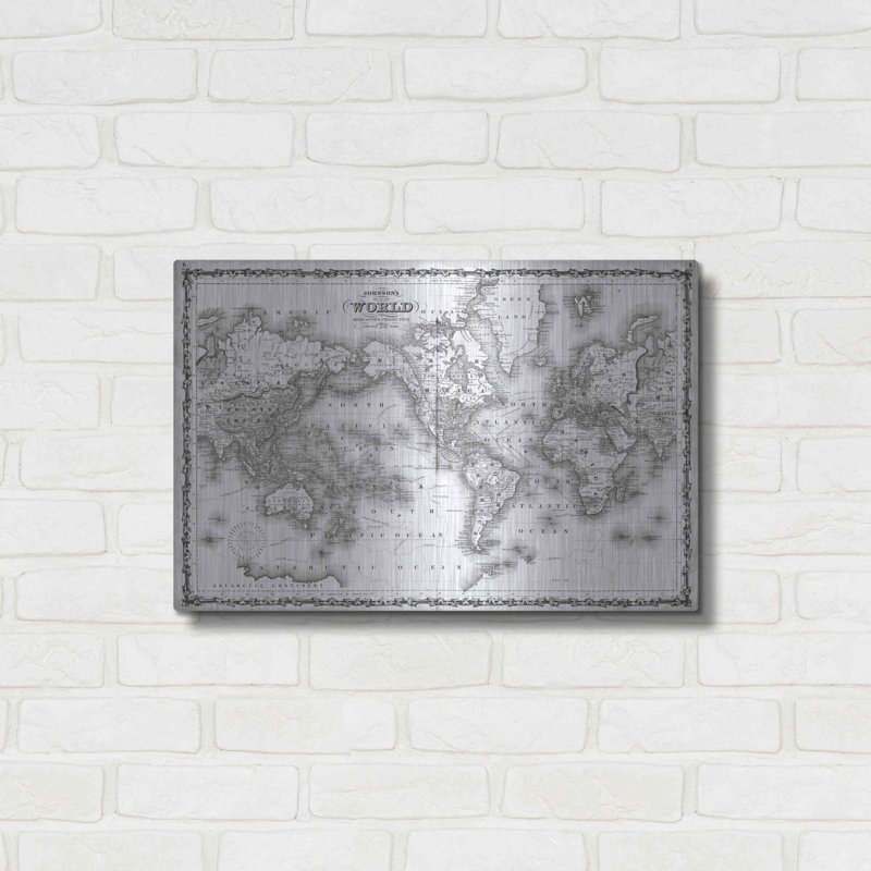 Breakwater Bay «Johnson's Map of the World» par Johnson, art mural en métal, H 16 po x l 24 po