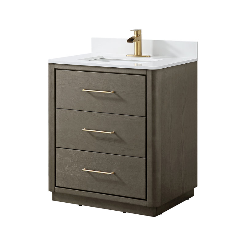 30" Free Standing Single Bathroom Vanity with Quartz Top, Gray