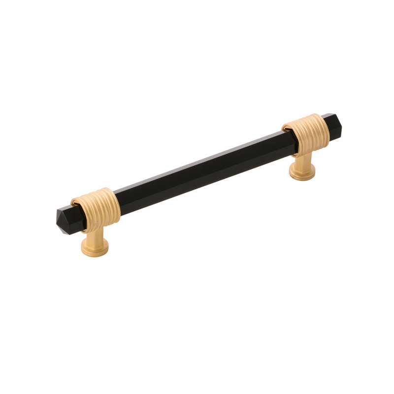 Chrysalis Collection Pull, Brushed Golden Brass/Opaque Black Glass, 5 1/16"