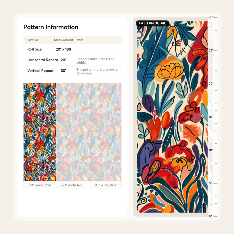 Rouleau de papier peint abstrait à motif floral avec couleurs vives Bryelle