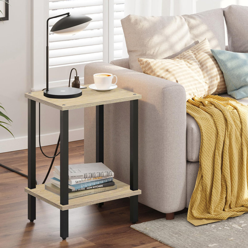 Yannik End Table with Charging Station, Oak/Black
