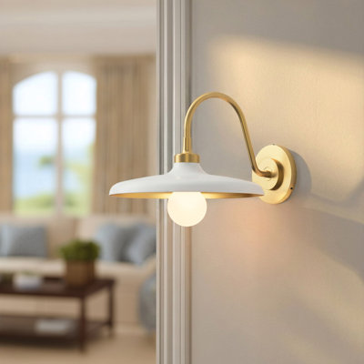 Arcoris Metal Etienne – Medium Metal & Gold, Ivory White Dome 1-Light Dimmable Wall Lighting For Dining Room, Bedroom In Traditional, Transitional & Mid-Century Style