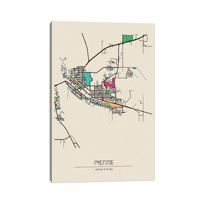 Pierre, South Dakota Map by Ayse Deniz Akerman - Wrapped Canvas Painting, 66.04 cm H x 45.72 cm W x 3.175 cm D