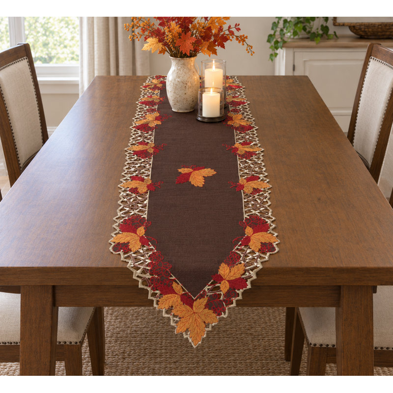 Weinberger Embroidered Cutwork Fall Table Runner, 54" L x 15" W