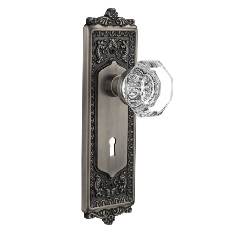 Egg & Dart Plate with Decorative Keyhole and Waldorf Door Knob, Antique Pewter