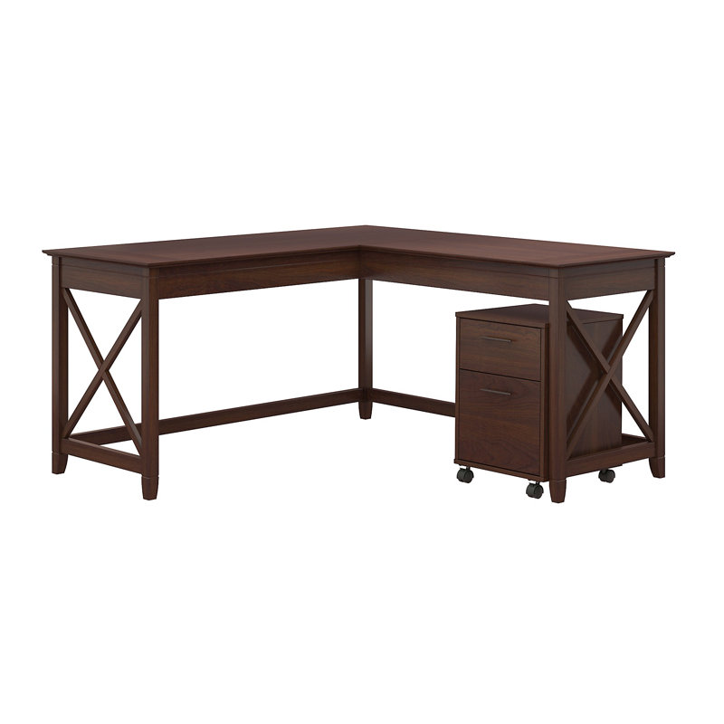 Kaionna L-Shaped Credenza Desk, Bing Cherry