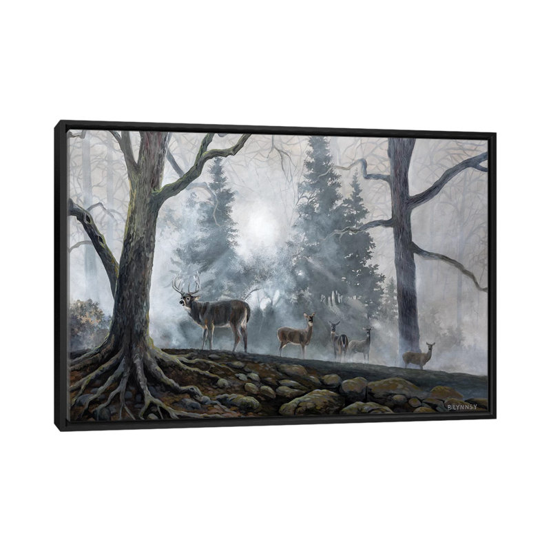 « cerf path i », impression sur toile, H 18 po x l 26 po x P 1,5 po, Toile avec cadre noir, Pas de tapis