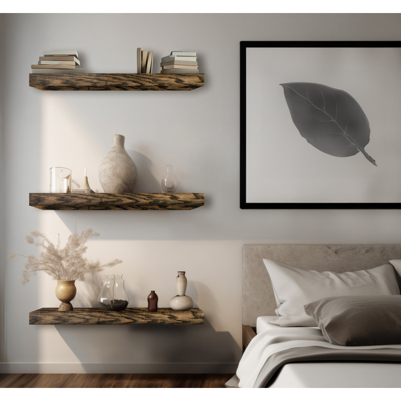3 Piece Oak Floating Shelf, 3" H x 35" W x 4" D, Charcoal Black