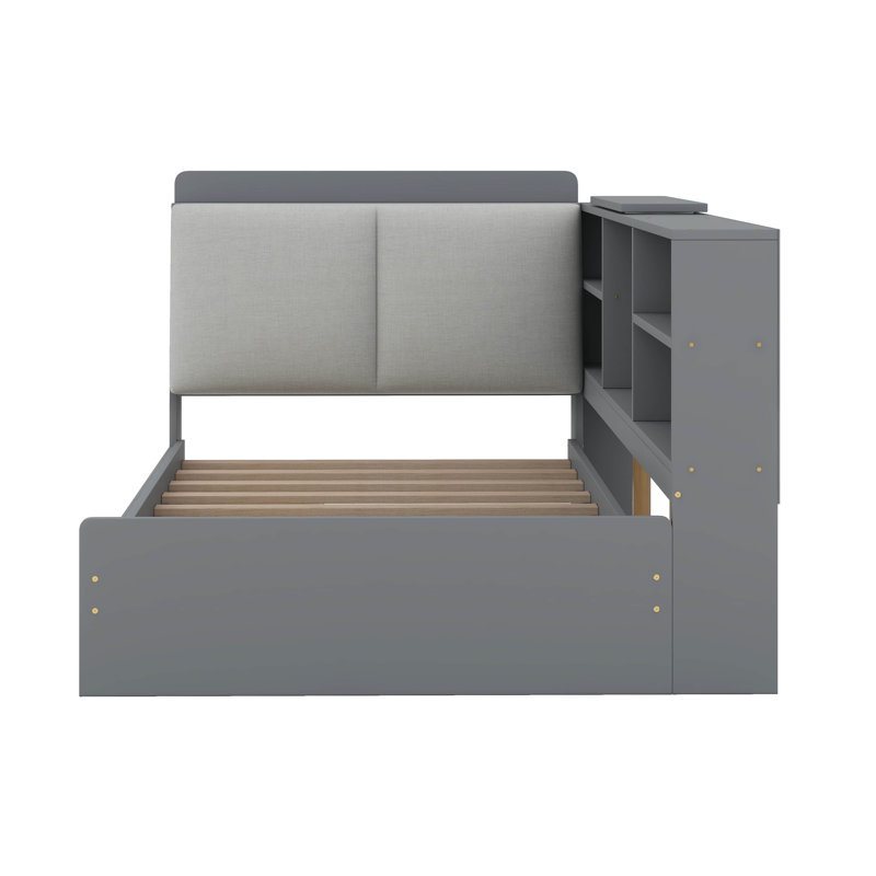 Structure de lit simple avec 2 tiroirs, Gris