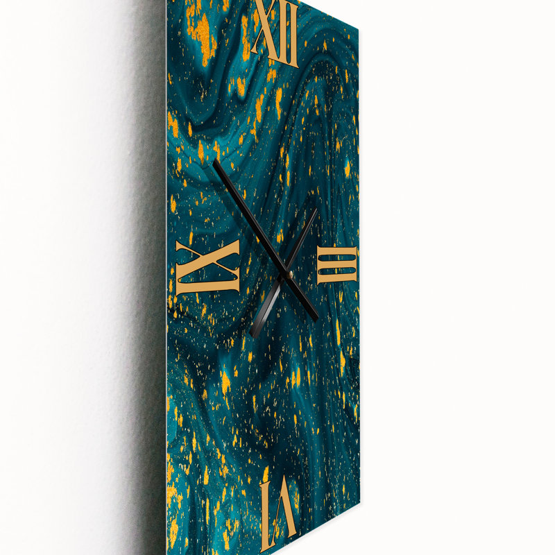 Horloge murale moderne en marbre bleu foncé avec paillettes dorées, Petit