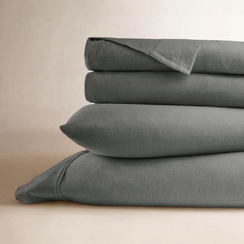 Ensemble de draps en flanelle de coton Rience, Grand, Gris