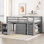 Lit mezzanine double bas avec cabinet, tablettes et bureau portatif à roulettes, lit multifonctionnel