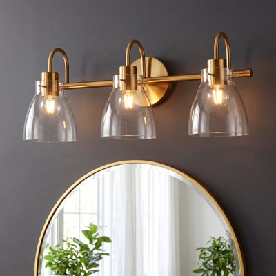 Applique murale 3 lumières pour meuble-lavabo moderne avec abat-jour en verre transparent