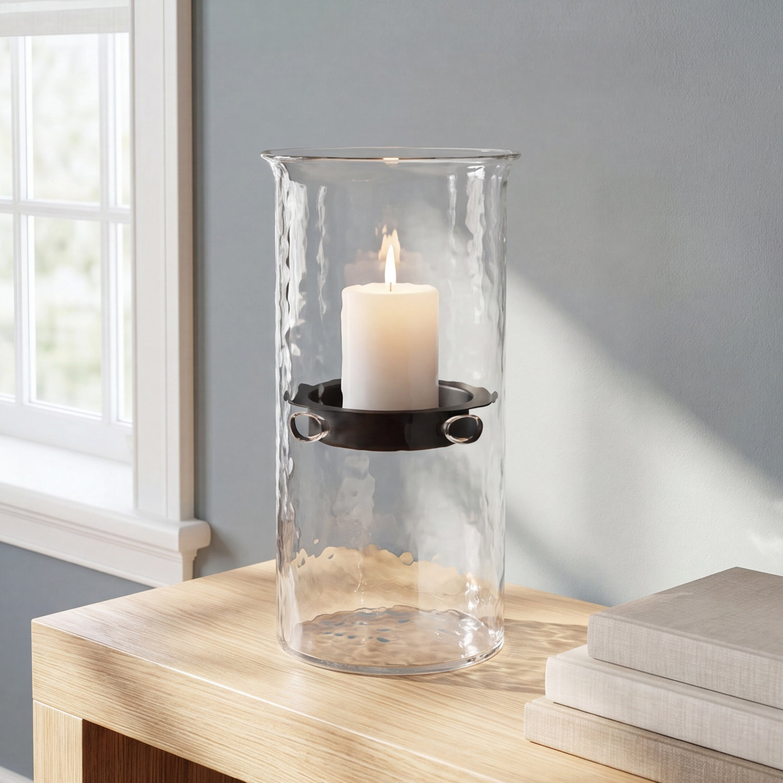Sakie Glass Hurricane Candle Holder, 10" H x 6" W x 6" D