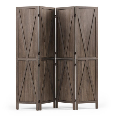 Paravent en bois à 4 panneaux, pliable, motif en X, hauteur 170 cm, charnières bidirectionnelles à 360°, cadre robuste, cloison rustique avec quincaillerie, idéal pour séparer les pièces et décorer votre intérieur.