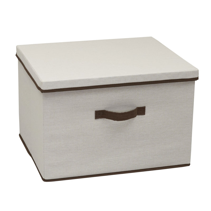 LargeStorageBoxwithLidSoftPoly-CottonCanvaswithReinforcedFrameGenerousStorageCapacityFully-RemovableLidFrontHandleVersatileFoldableandStackablewithCoffeeTrim