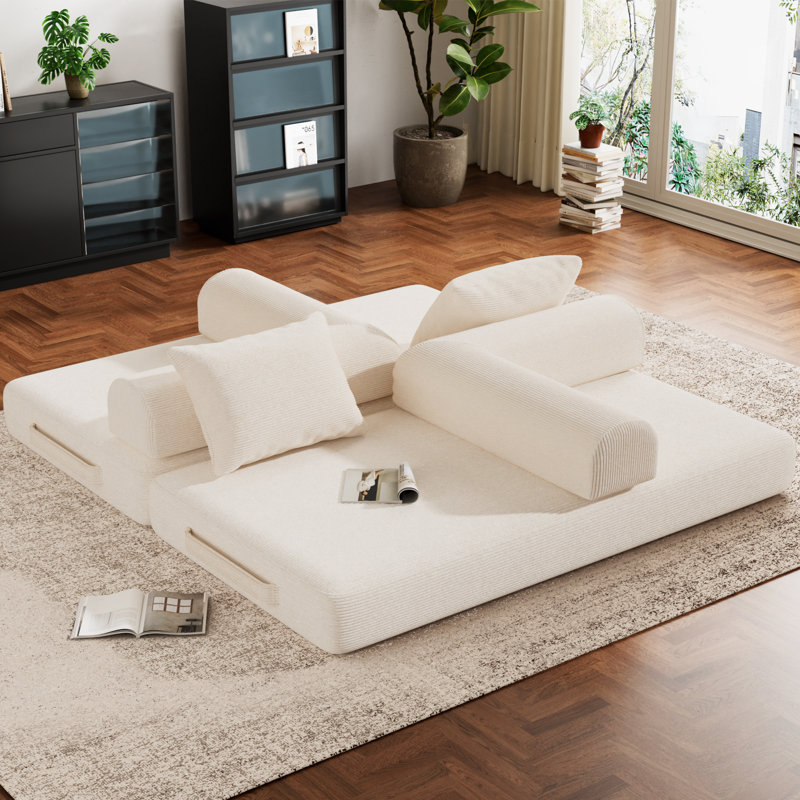 Modular Sectional Sofa Bed With Customizable Layout, Beige