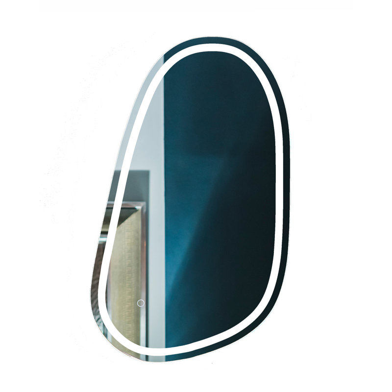 Krahling Asymmetrical LED Mirror with Defogger, Adjustable Light Temperature, Dimmer & Smart Memory