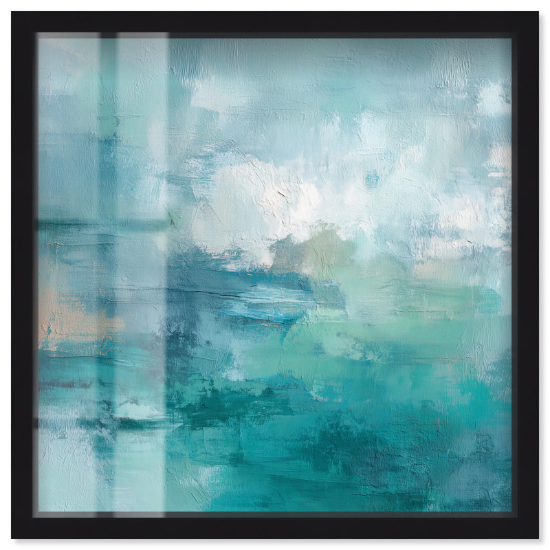 Art mural abstrait vert et bleu Shadowbox par Art Remedy, H 13 po x l 13 po, Noir