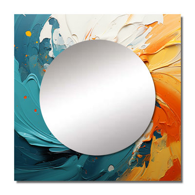 Swirling Marriage Of Electric Amber And Blue I - Abstract Spirals Square Living Room Wall Mirror Art
